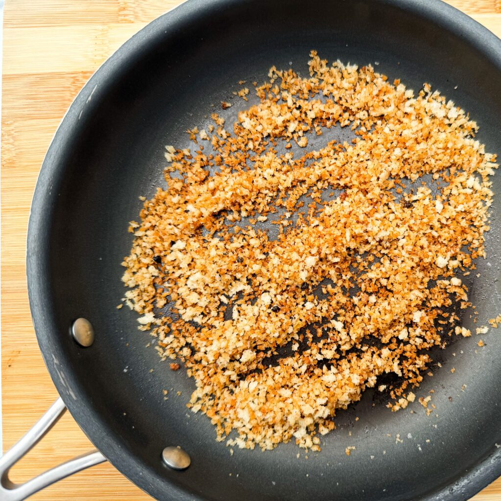 toasted panko and seasoning in a skillet.