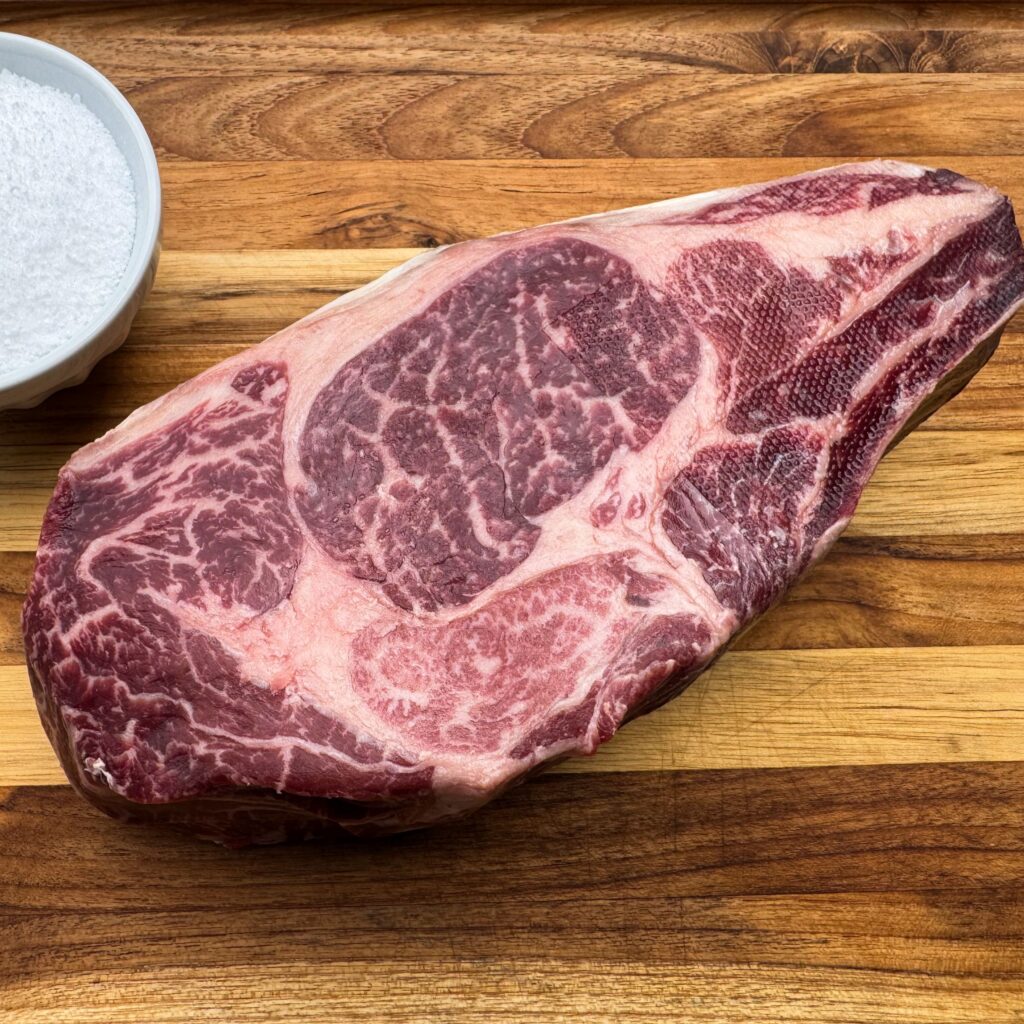 raw steak with salt.