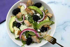 blackberry chicken salad in a bowl