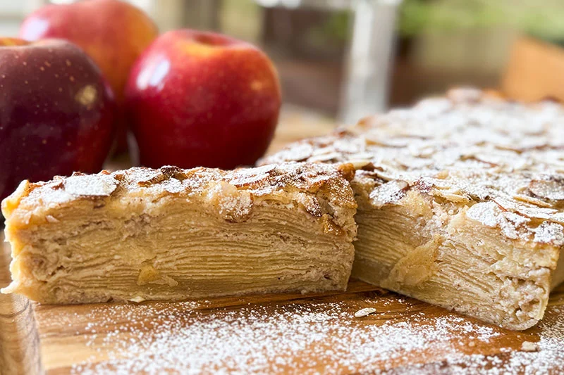 sliced invisible apple cake.