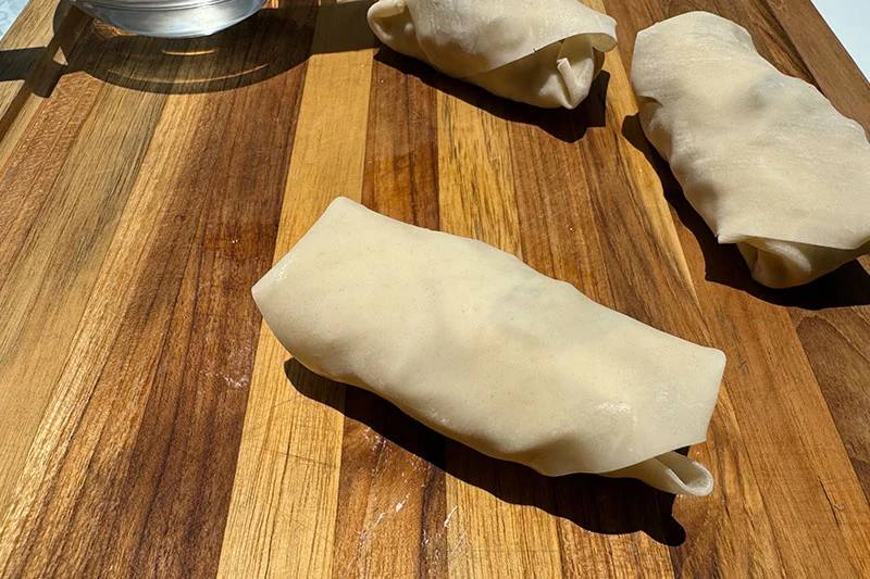 a folded and rolled spring roll.