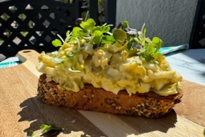 dill pickle egg salad on toast.