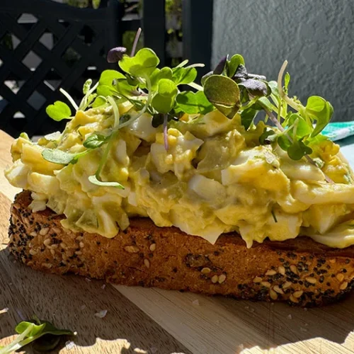 dill pickle egg salad on toast.