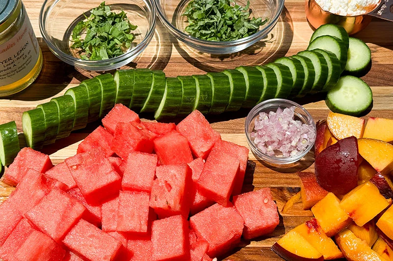 all ingredients chopped on a cutting board.