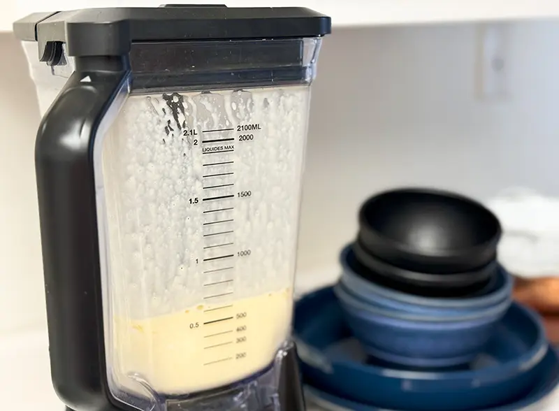 almond flour pancake batter in blender.