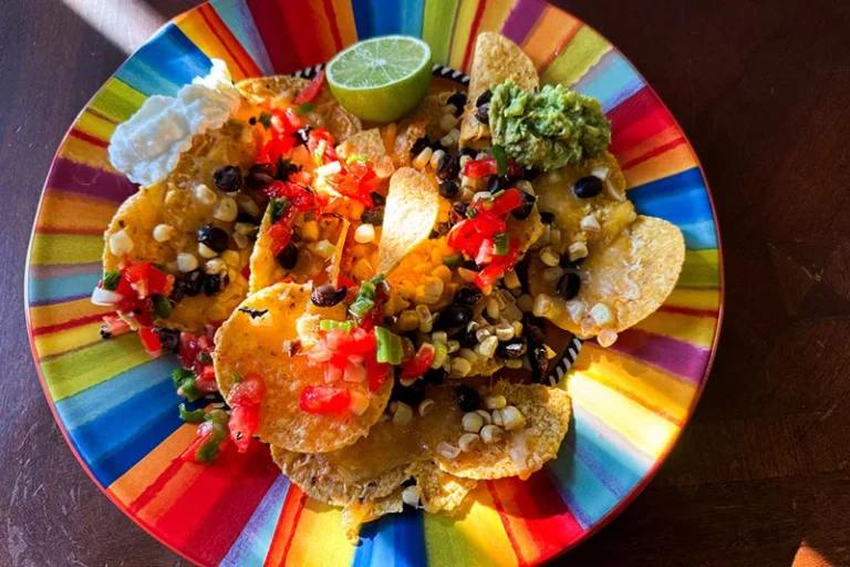 platter of healthier black bean nachos.