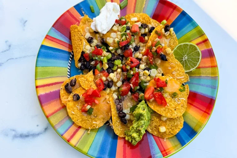 platter of healthier black bean nachos.