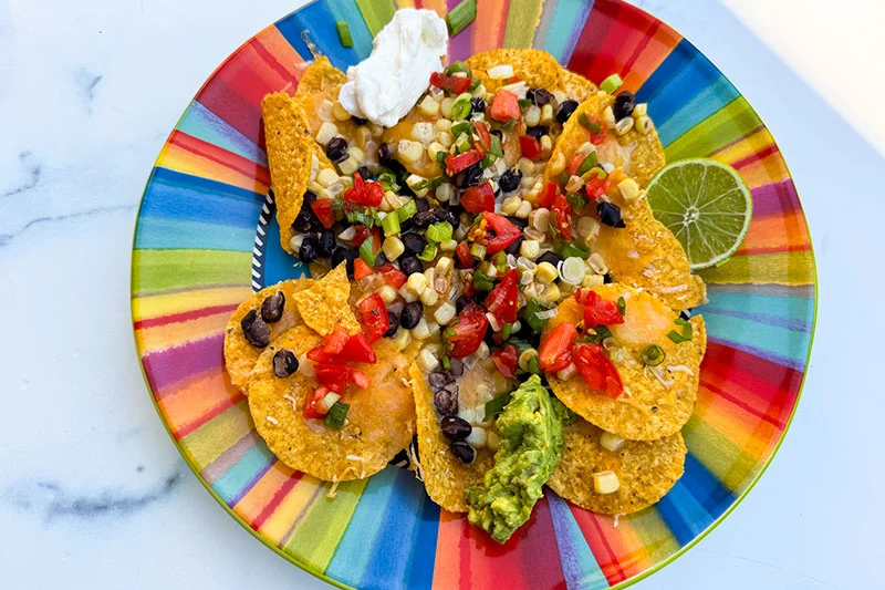 platter of healthier black bean nachos.