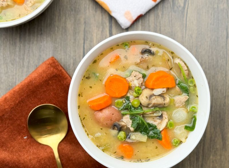 bowl of cannellini bean and sausage soup.