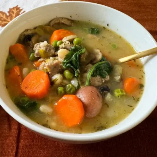 bowl of cannellini bean and turkey soup.