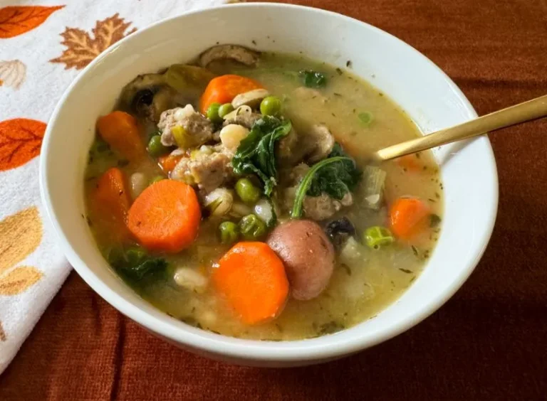 bowl of cannellini bean and turkey soup.