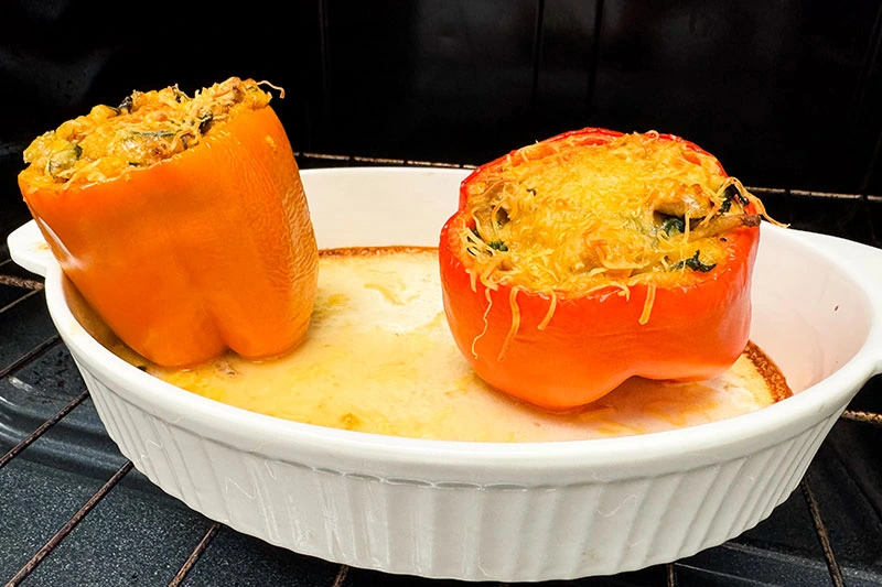 baked fonio stuffed pepper in oven.