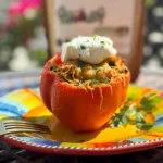 fonio stuffed pepper with Greek yogurt.