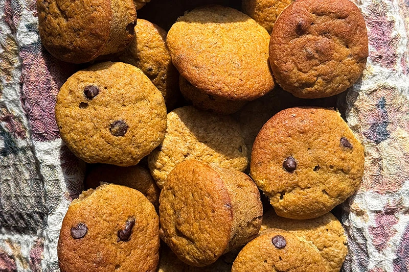 baked muffins in a basket.