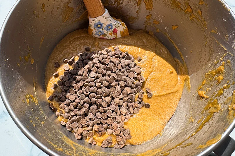 chocolate chips added to batter.