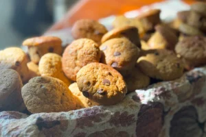 baked muffins in a basket.