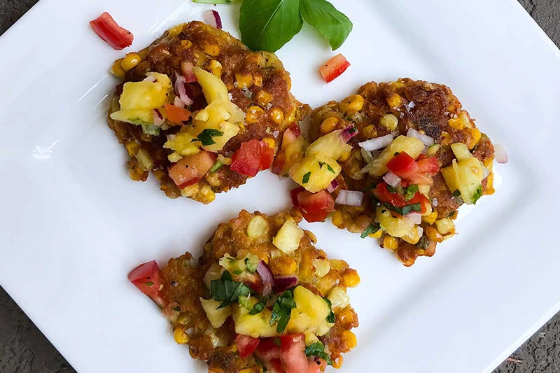 Corn Cakes with Pineapple and Basil Salsa