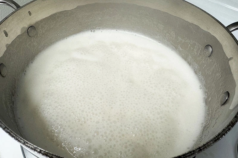 boiling coconut milk.