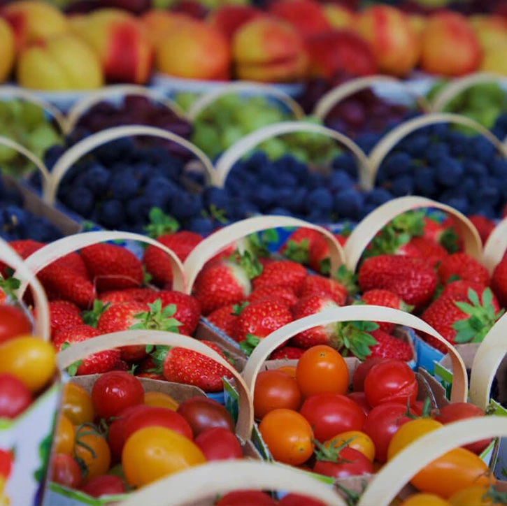 baskets of fruit.