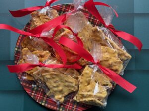 A plate of individually bagged microwave peanut brittle.