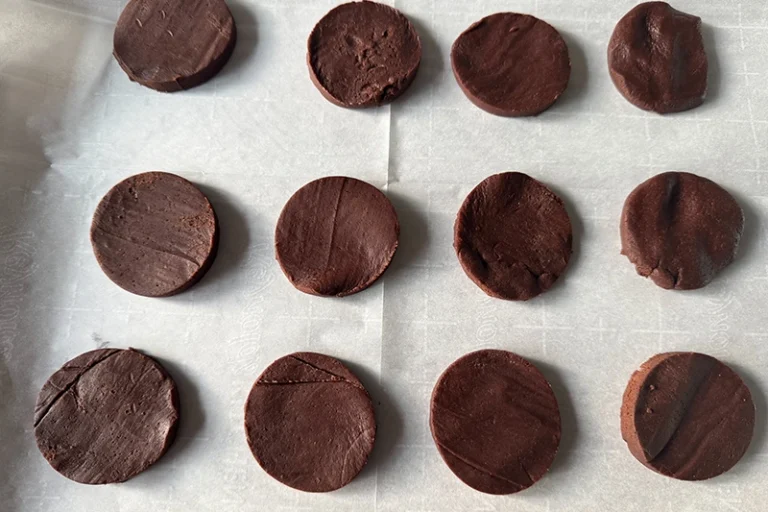 cut out cookies on a baking sheet.