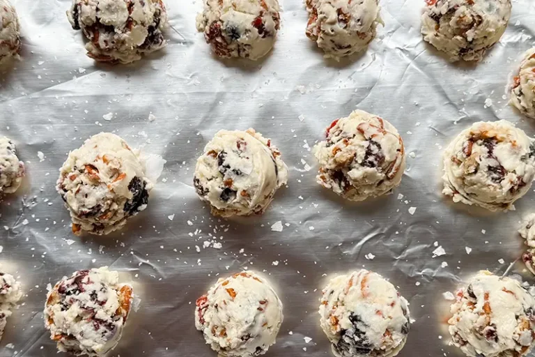 bites on a tin foil lined baking sheet.