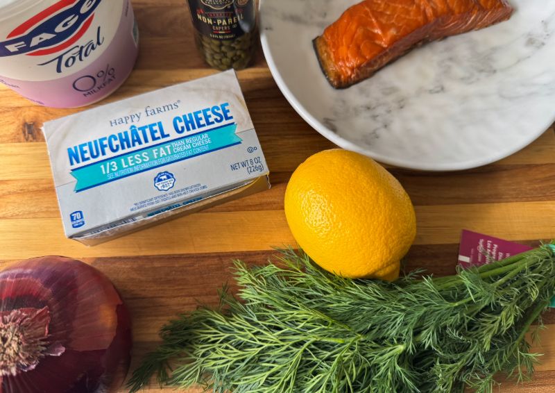 ingredients for smoked salmon spread.