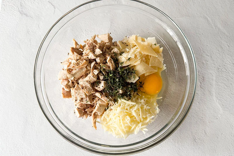 ingredients for chicken waffles in a bowl.