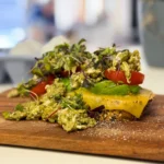 scrambled pesto eggs on toast.
