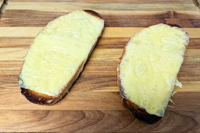 toast with melted cheese.