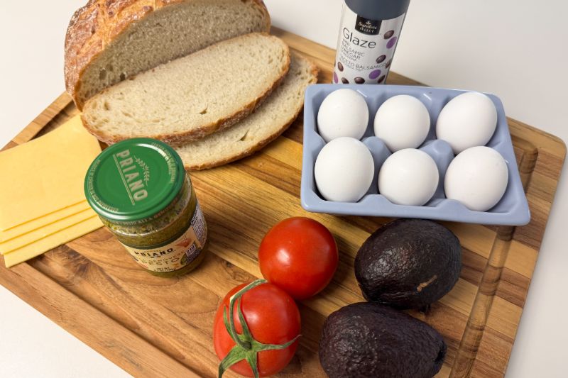 ingredients for pesto eggs on toast.