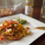 waffles topped with salsa.