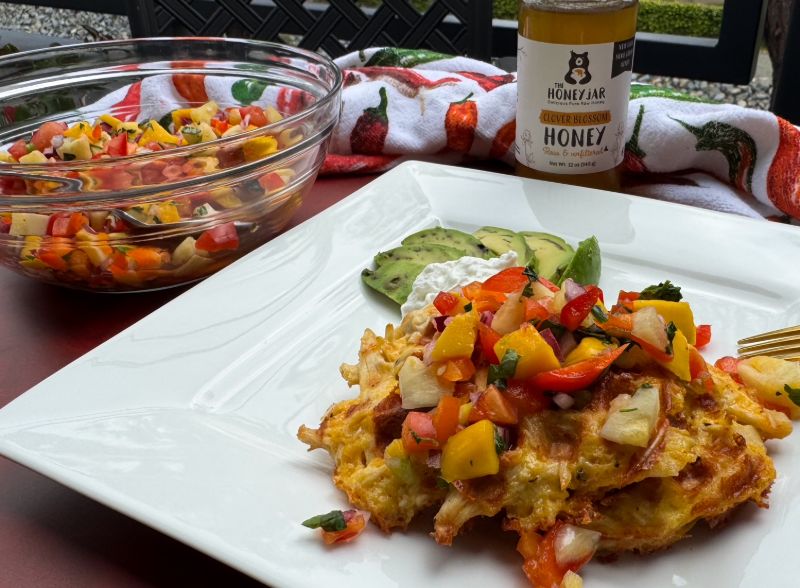 high protein waffles made with chicken and topped with salsa.