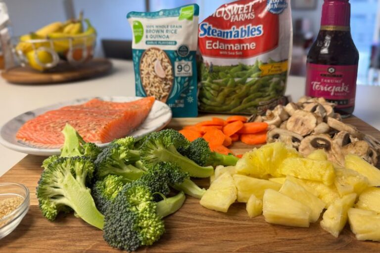 ingredients for teriyaki salmon bowls.