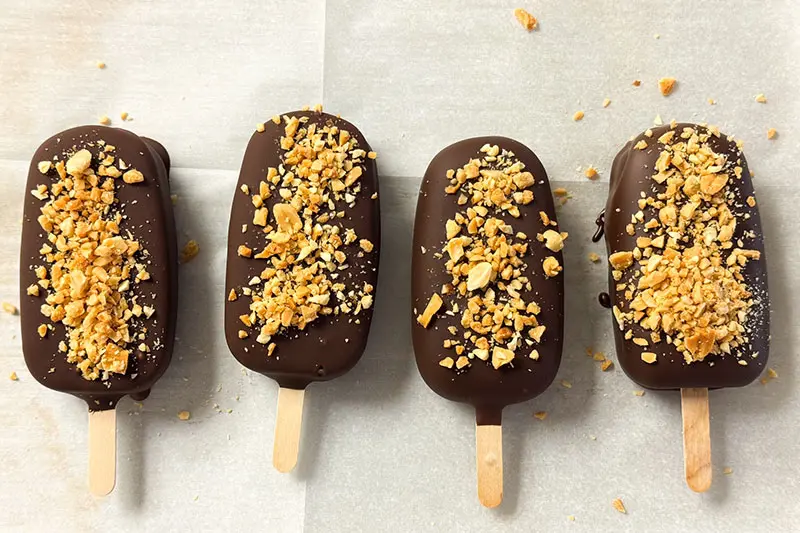 chocolate covered peanut butter and banana frozen yogurt bars.