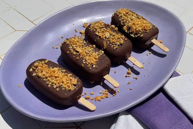 chocolate covered peanut butter and banana frozen yogurt bars.