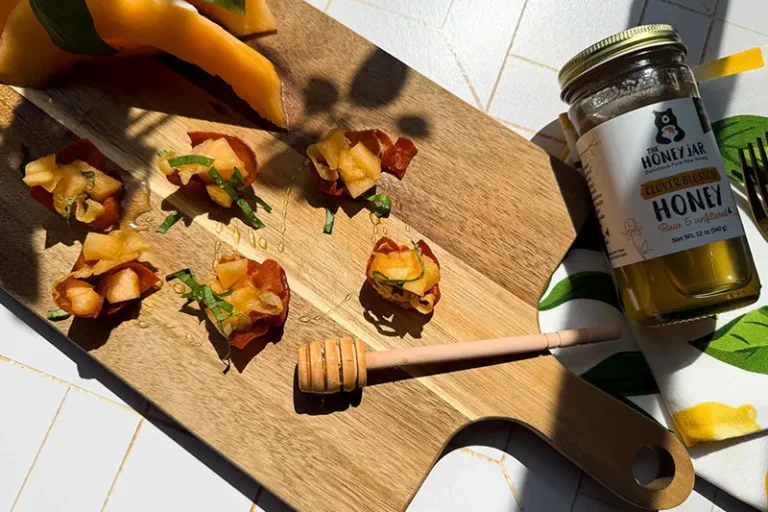 crispy prosciutto cups with hami melon.