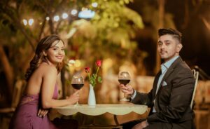 date night - couple with wine.