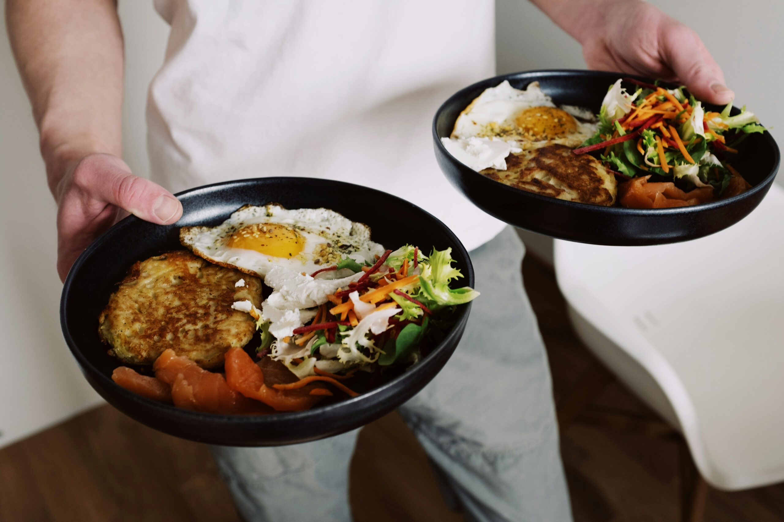 two plates of food.