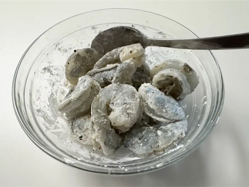 shrimp coated in cornstarch.
