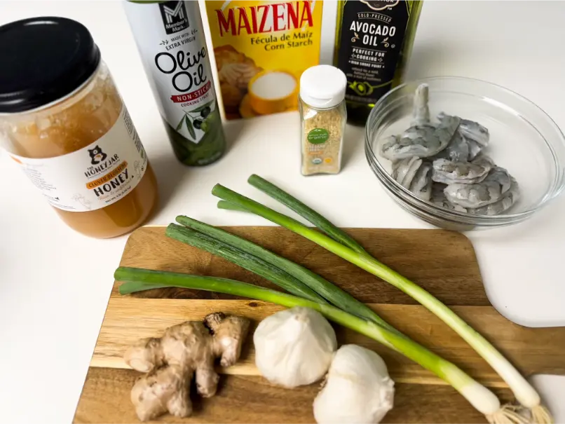ingredients for honey garlic shrimp for two.