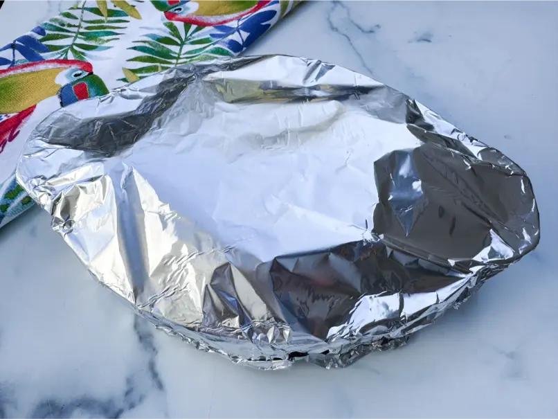 tin foil covered dish.