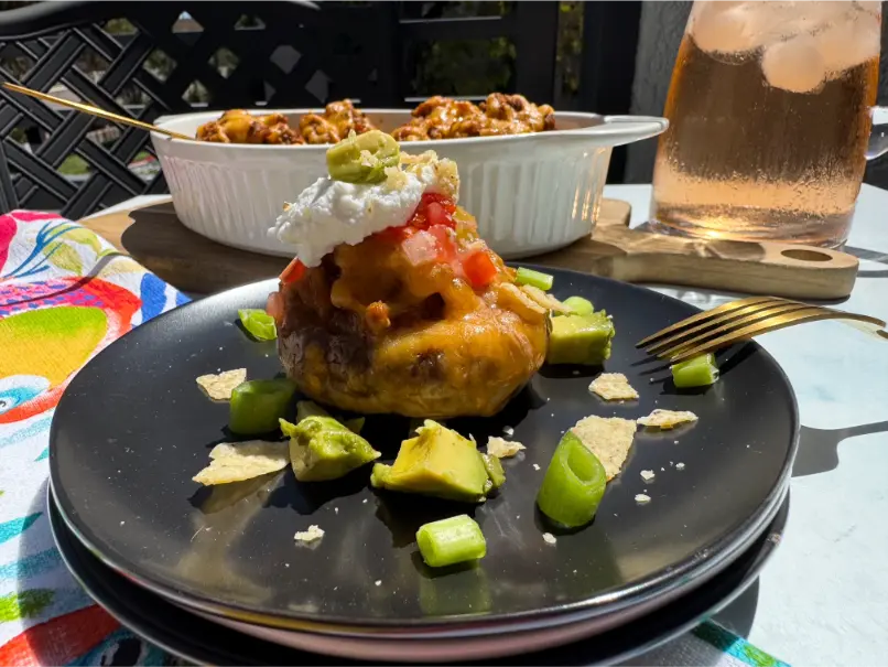 turkey taco stuffed mushroom with toppings.