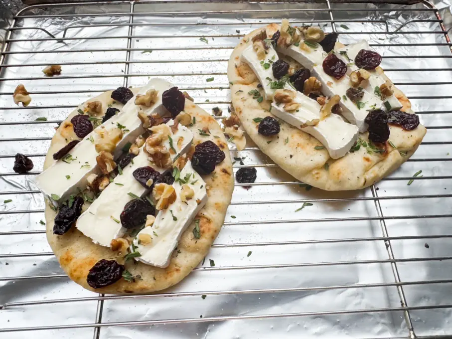 ingredients on naan bread.