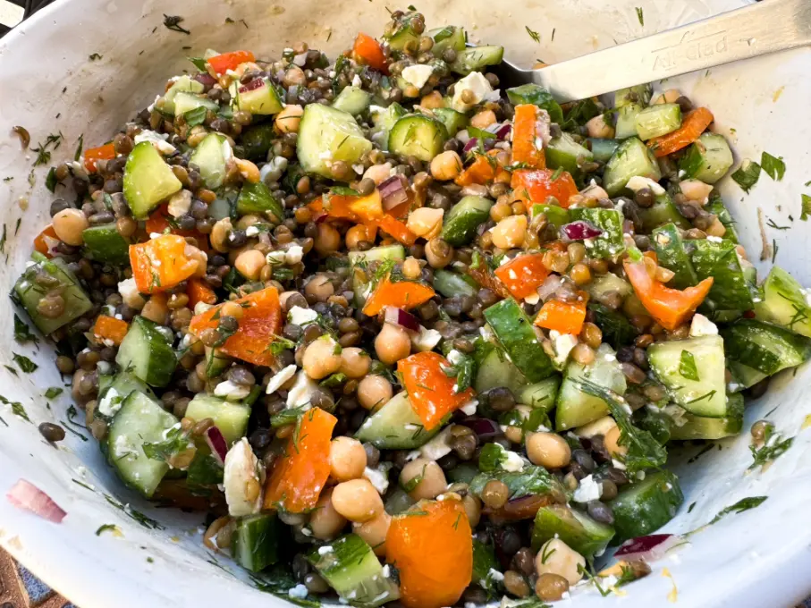 SWEET AND SPICY LENTIL AND GARBANZO BEAN SALAD.