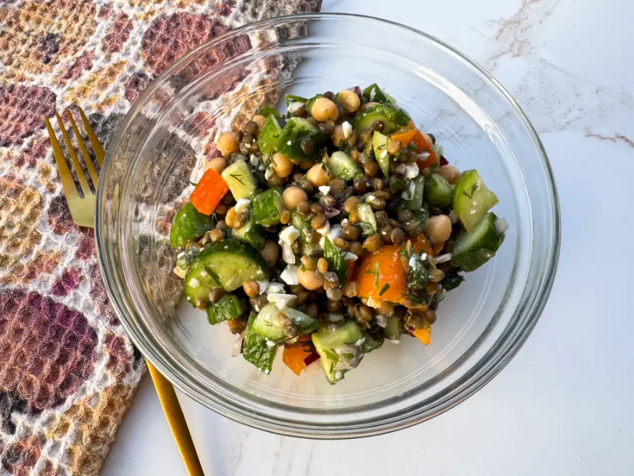 SWEET AND SPICY LENTIL AND GARBANZO BEAN SALAD.