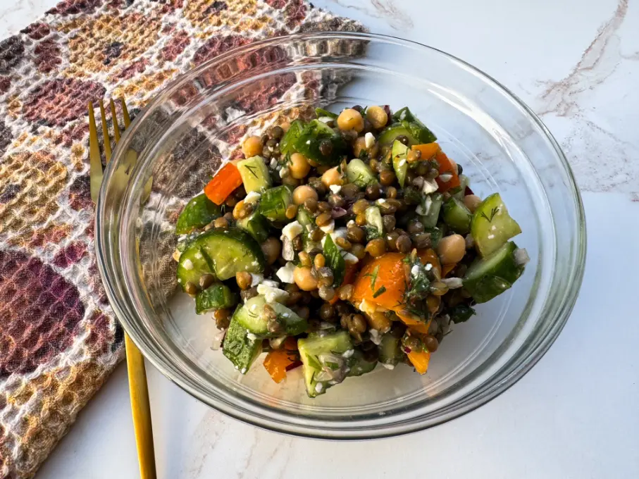SWEET AND SPICY LENTIL AND GARBANZO BEAN SALAD.