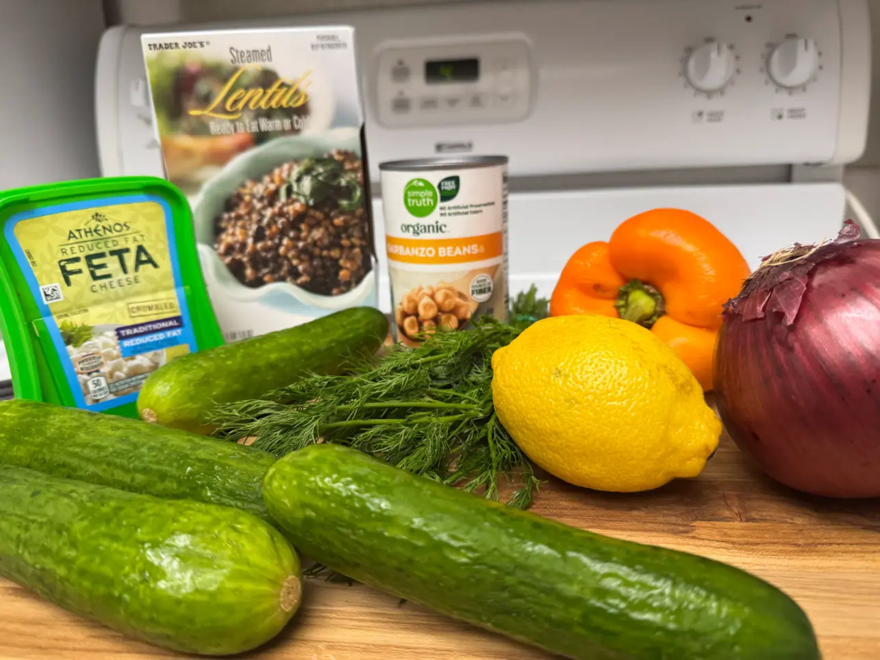 ingredients for SWEET AND SPICY LENTIL AND GARBANZO BEAN SALAD.