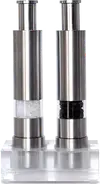 Salt & Pepper hand grinders with mess-free stand.