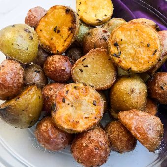 cooked potatoes in a bowl.